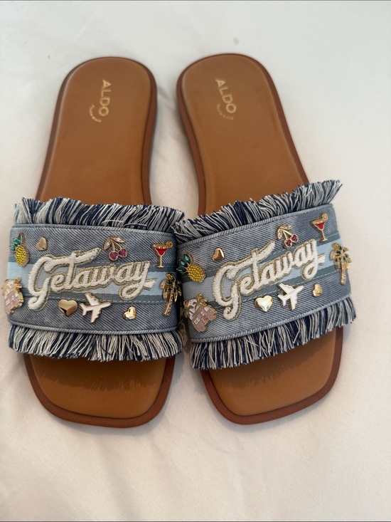 Aldo Shoes - Aldo Blue Denim 'Getaway' Embellished Slide Sandals